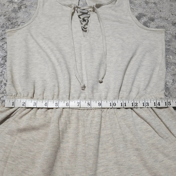 TACERA French Terry Sleeveless Beige Summer Romper, Tie Neck Front, Pockets, M, - Picture 12 of 15